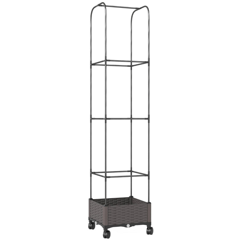 Aiuola rialzata con traliccio, fioriera mobile con ruote, foro di drenaggio, fioriera 40 x 40 x 185 cm