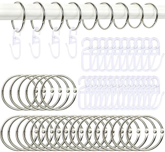 Giradischi in acciaio, 30 pezzi, 38 mm giradischi con ganci, adatti per tende e docce, ganci per tende per giradischi, giradischi per tutte le tipologie di tende (38 mm)