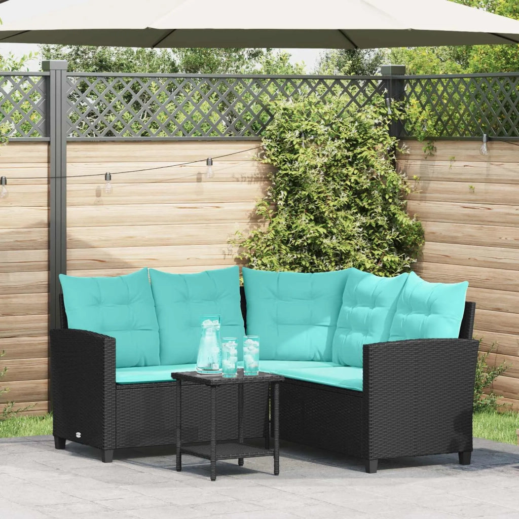 Divano da giardino 2 pcs Nero e Turchese Poly Rattan 4103880