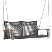 Altalena in rattan PE con 2 corde e schienale curvato, Panca altalena da esterno con 2 posti per portico