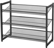 Sistema di ripostiglio metallico con 3 livelli, rete regolabile, piattaforma regolabile orizzontale o verticale, ripostiglio a pile, 74 x 628 x 307 cm, nero