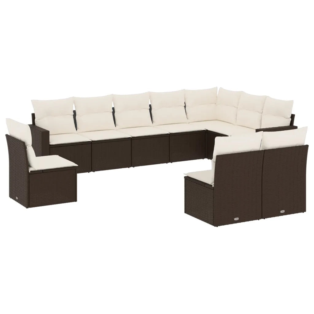 Set Divani da Giardino 10pz con Cuscini in Polyrattan Marrone 3219103