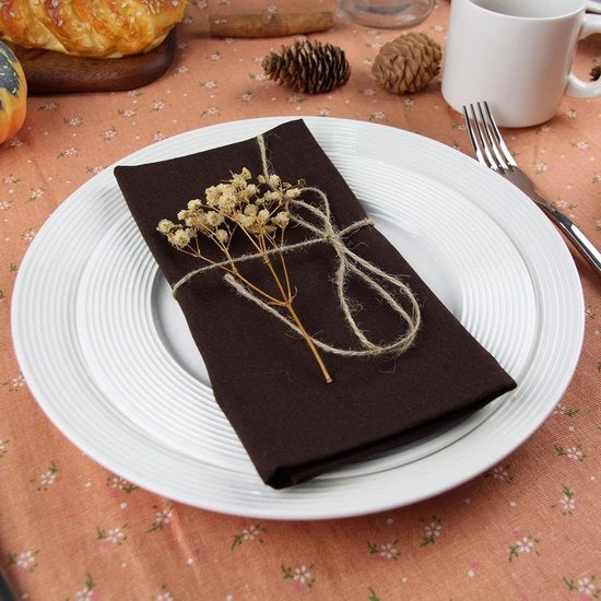 Serviette in cotone e lino morbido, 12 pezzi (40 x 40 cm), per eventi e uso domestico (color caffè scuro)