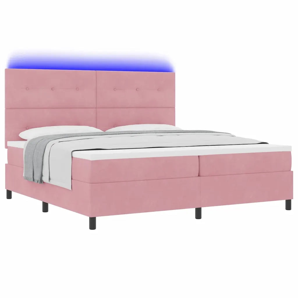 Letto a Sorgente LED con materasso Rosa 200 x 200 cm Tessuto