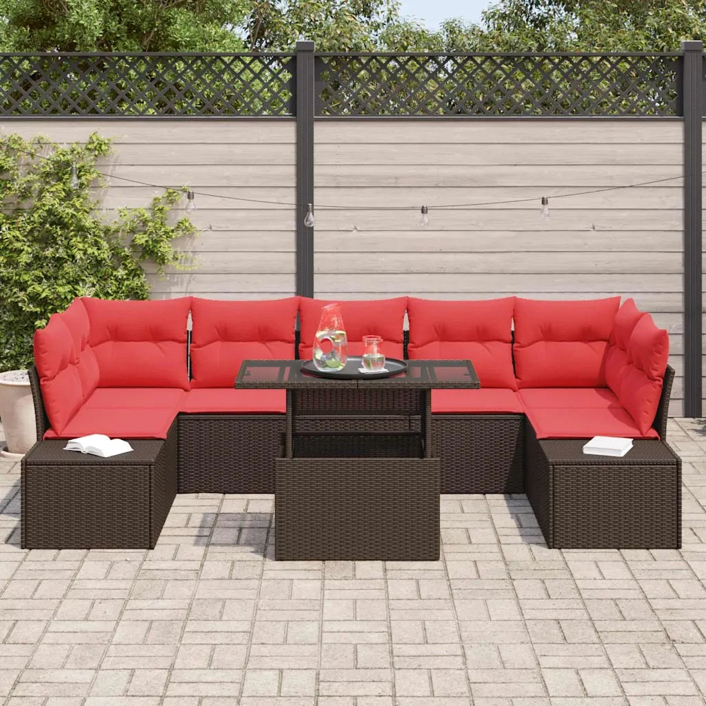 Set Divano da Giardino 8 pcs Marrone e Rosso polyrattan 3349140