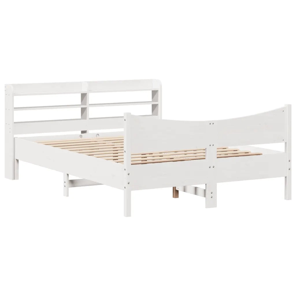 Giroletto con Testiera Bianco 140x190 cm in Legno Massello Pino