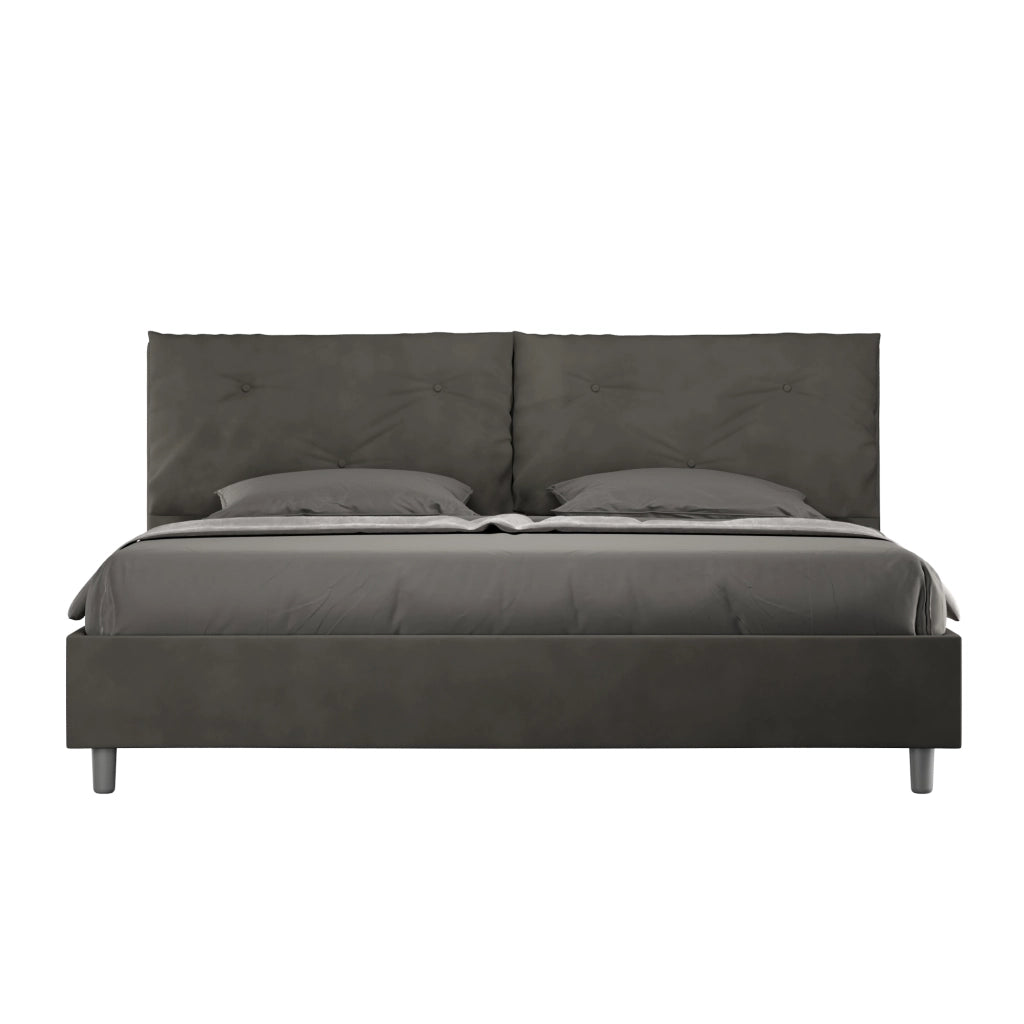 BS COM Letto matrimoniale king size con rete imbottito 200x200 microfibra grigio