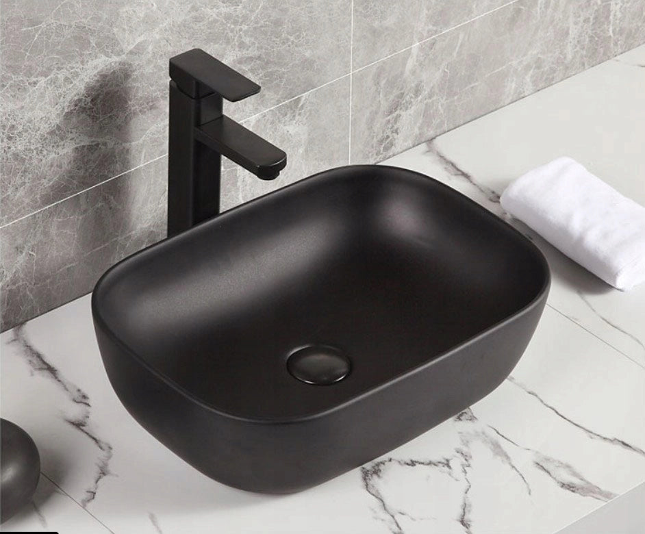 LAVABO DA APPOGGIO IN CERAMICA NERA OPACA 46x32 CM DA POSIZIONARE SU PIANO DI LAVORO GRANDE