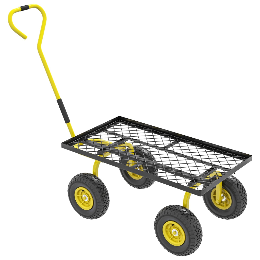 Carrello da Giardino in Acciaio con Capacit¨¤ 150 kg e Maniglia Rivestita, 94x48.5x100 cm, Giallo e Nero