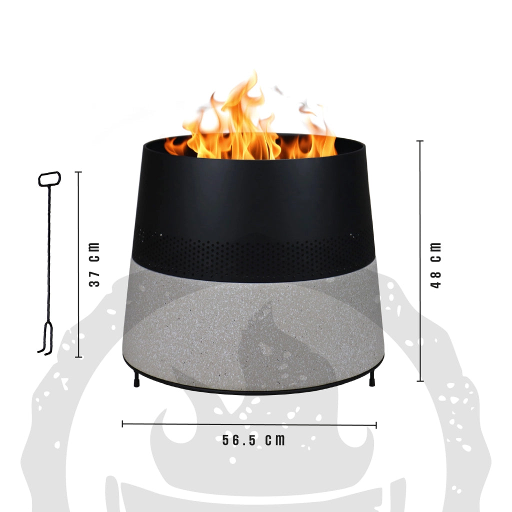 Braciere da Esterno a Legna in MGO e Ferro Verniciato a Polvere, Fire Pit Rotondo con Base Effetto Pietra, Resistente alla Ruggine e al Calore, 56,5 cm