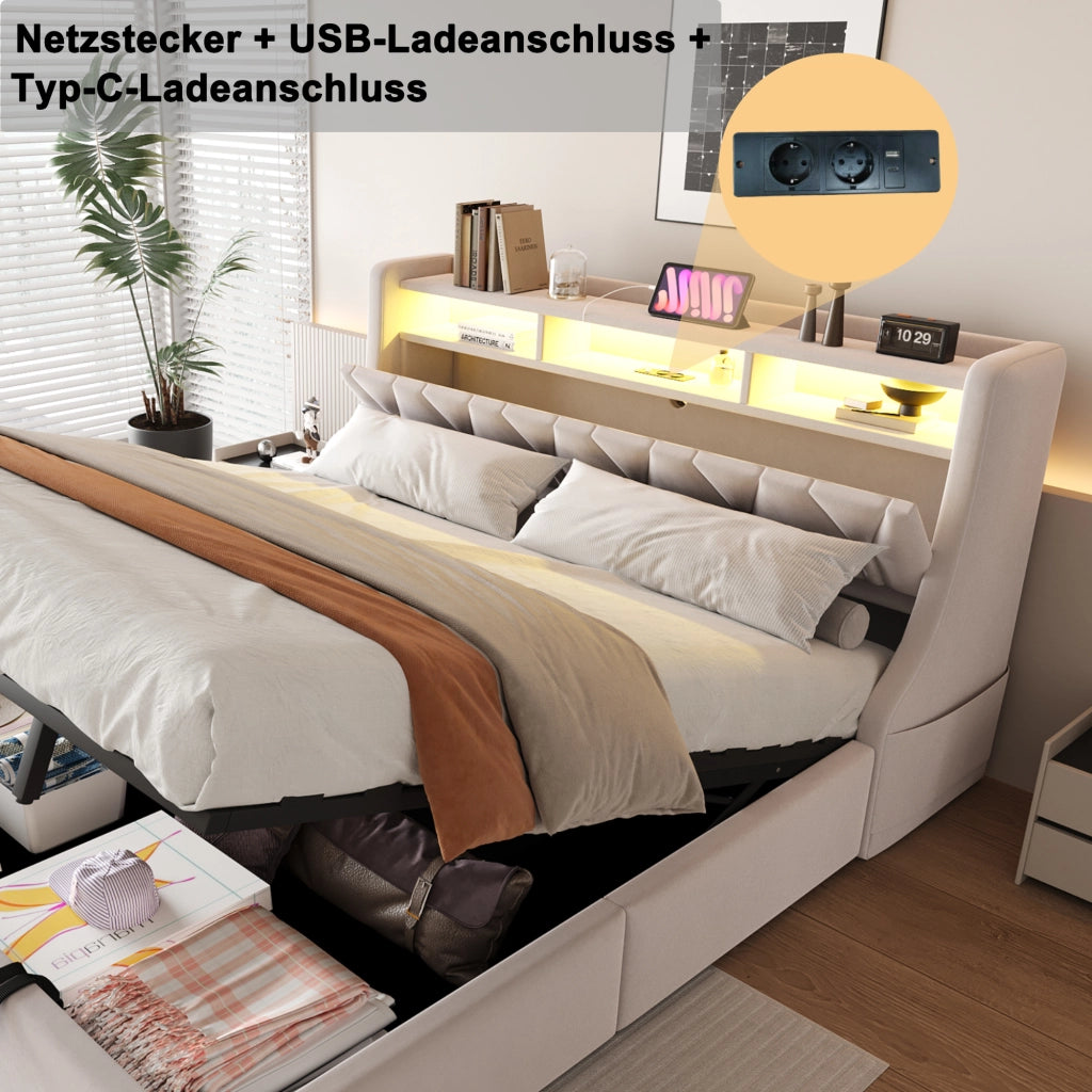 letto imbottito velluto beige 180 x 200 cm
