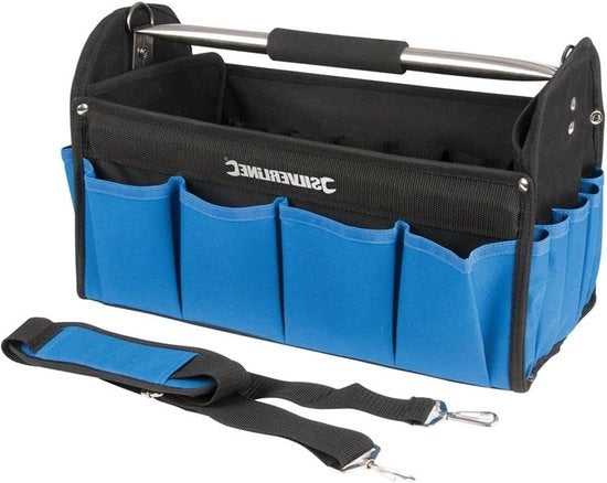 Carrozzino per attrezzi a cassetti aperti Nero Blu 400 x 200 x 255 mm