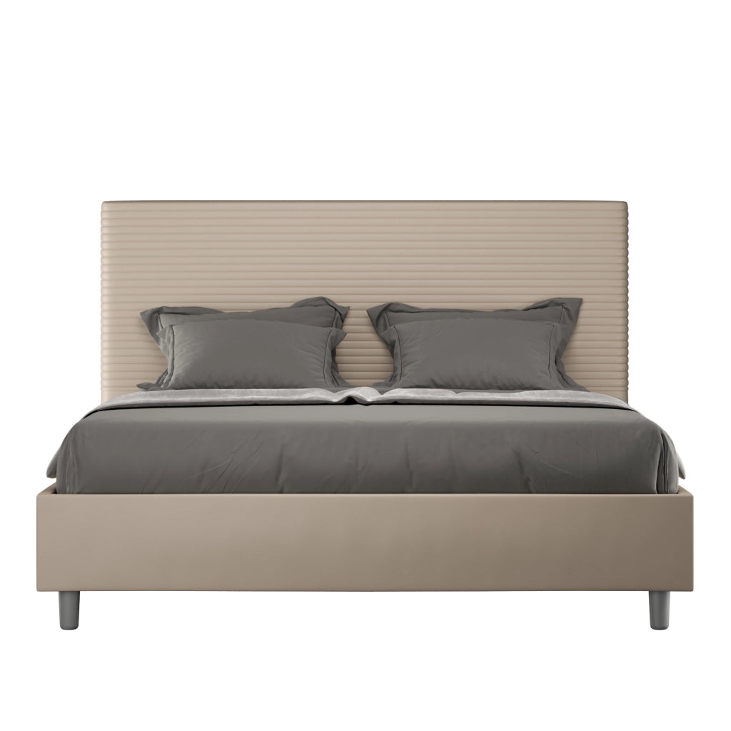 BS COM Letto matrimoniale francese senza rete imbottito 140x210 similpelle tortora