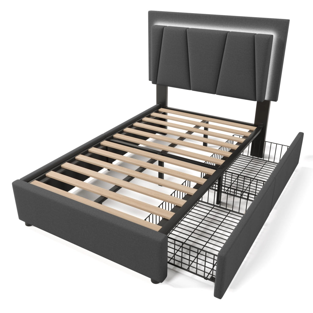 letto imbottito legno grigio 90x200 cm