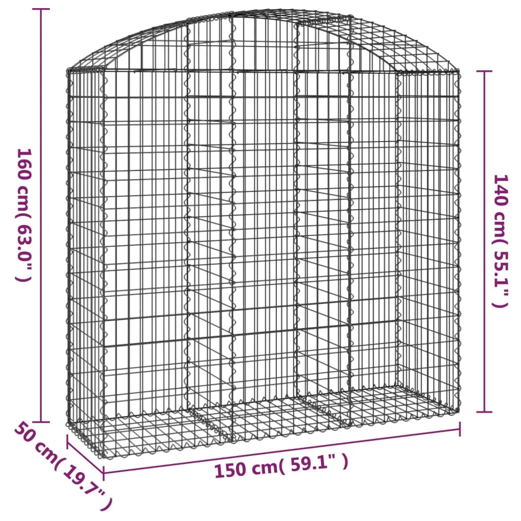 Cesto gabbione recinzione a gabbia muro di contenimento ad arco 150 x 50 x 140/160 cm ferro zincato argento 02_0039982
