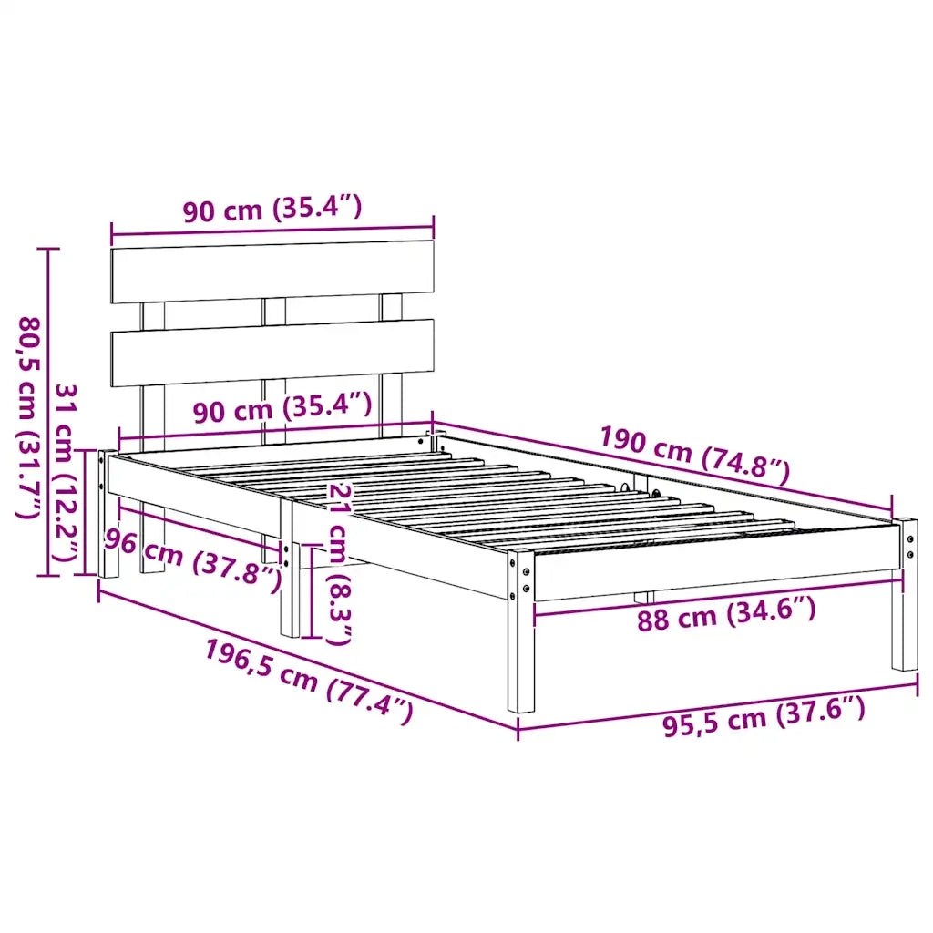 Letto singolo | Letto per adulti | Struttura del letto Bianco 90 x 190 cm Legno massello di pino