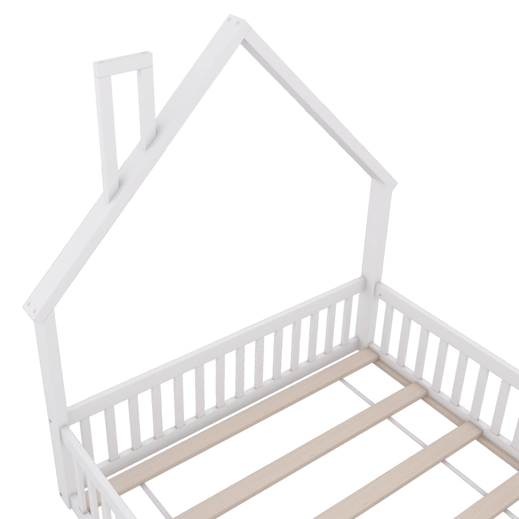 DESMIU Letto per Bambini 140 × 190 cm 2 Posti con Sponde di Sicurezza, Senza Materasso, in Pino e MDF, Bianco