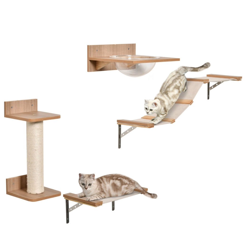 SET PER GATTI DA PARETE 4 PEZZI Marrone con amaca e tiragraffi