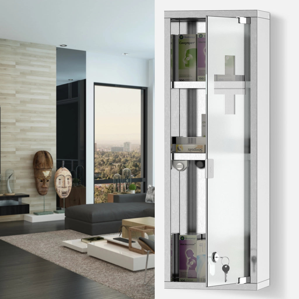 Armadio Farmacia ¨C zephmum ¨C Bianco Acciaio Inox 20x12x58 cm