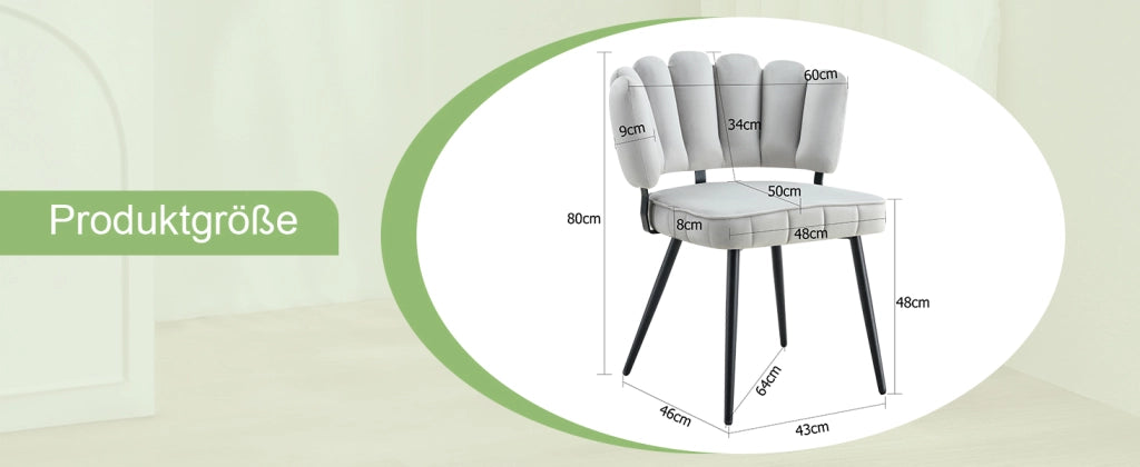 Set di 2 sedie da pranzo europee con schienale a fantasia floreale e rivestimento in velluto. Velluto morbido grigio chiaro + gambe in metallo nero, a