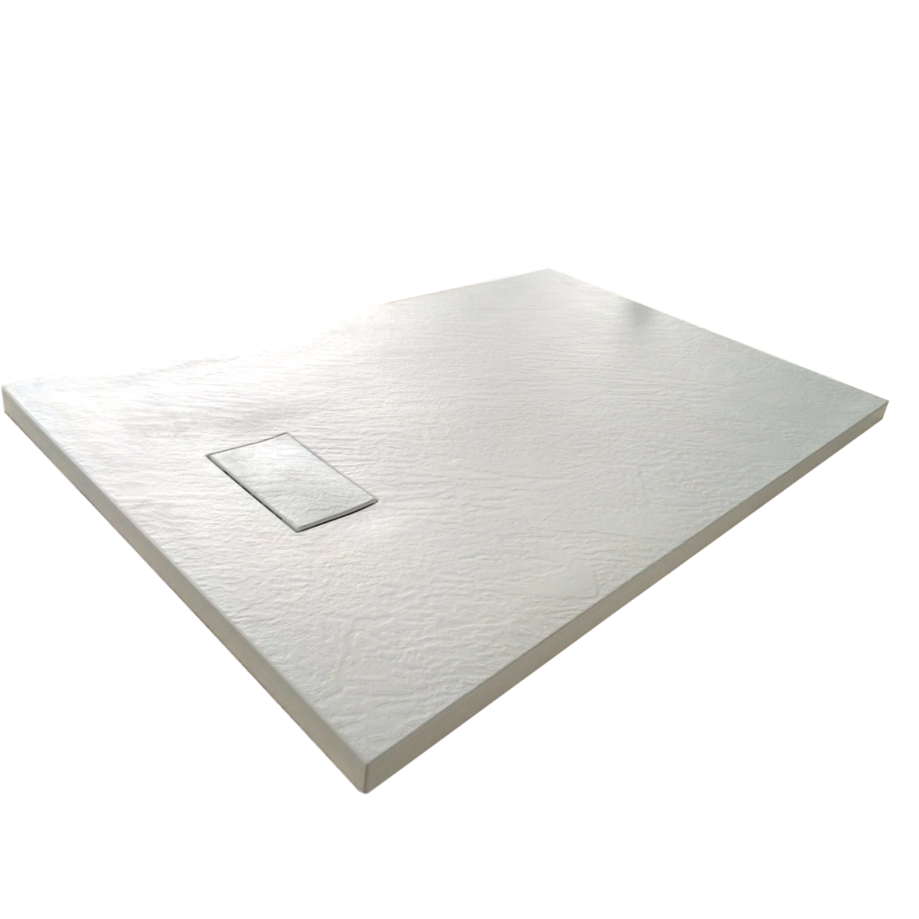 Piatto Doccia In SMC Vetroresina Effetto Pietra H 2,6 Cm Con Piletta Di Scarico Inclusa 100-120 Bianco