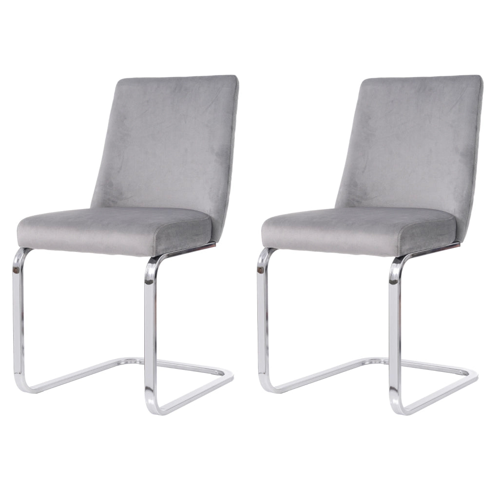 Set di 2 sedie da pranzo con schienale trapuntato e seduta confortevole in velluto grigio con gambe argento