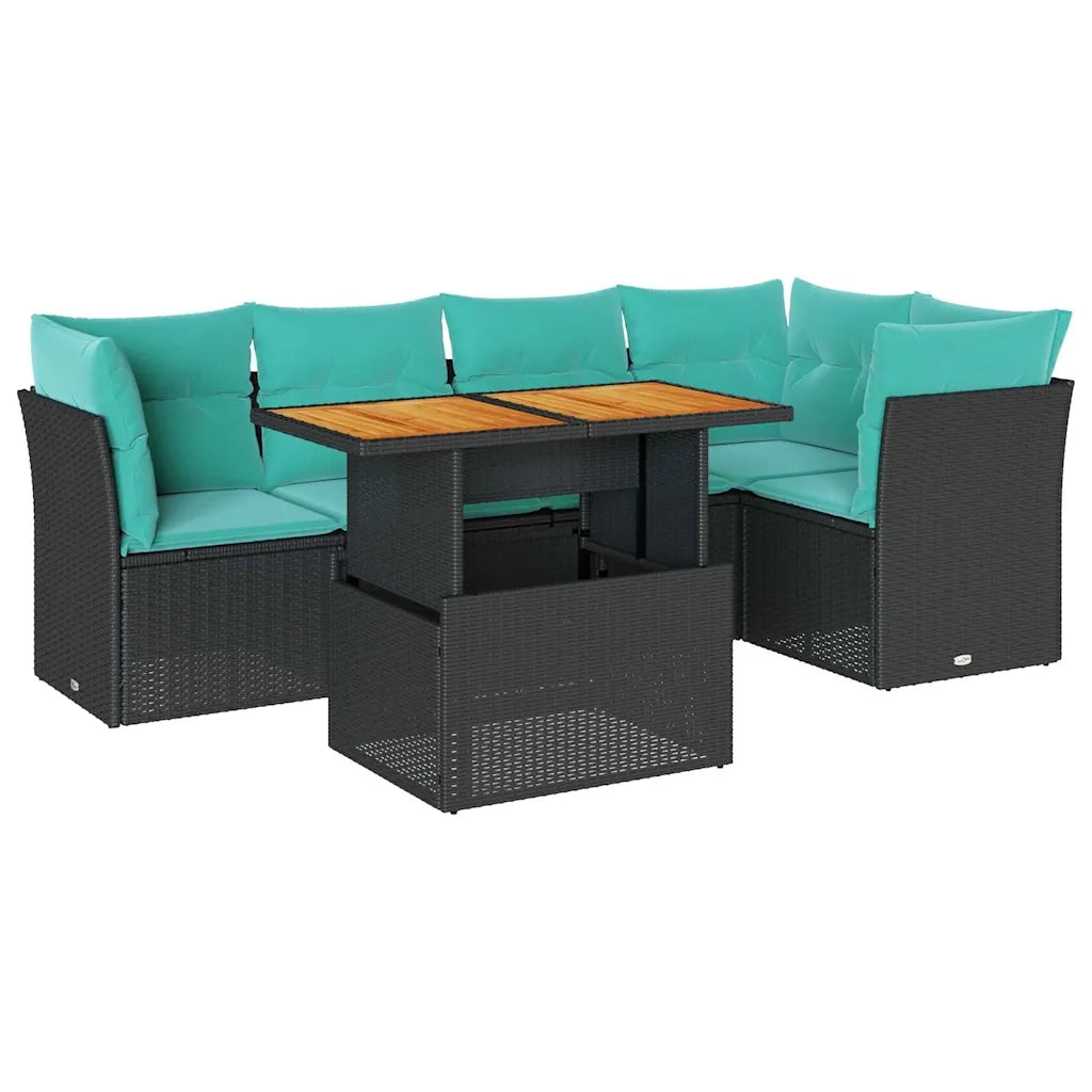 Set Divano da Giardino 6 pz con Cuscini Nero in Polyrattan 3326927