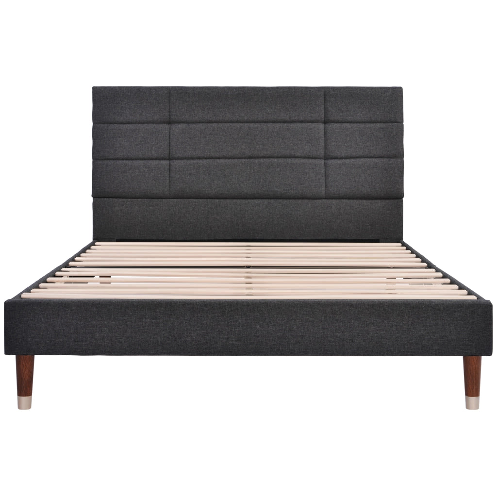 Letto matrimoniale imbottito di 140x200 cm in struttura a listelle di lino grigio scuro con testiera per adulti e adolescenti senza materasso