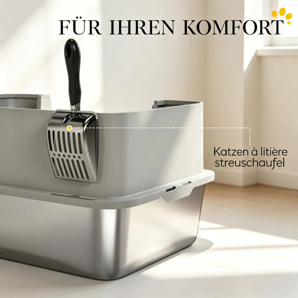 Lettiera per gatti XL in acciaio inox, toilette a forma di casetta per gatti di grandi dimensioni, facile da pulire.