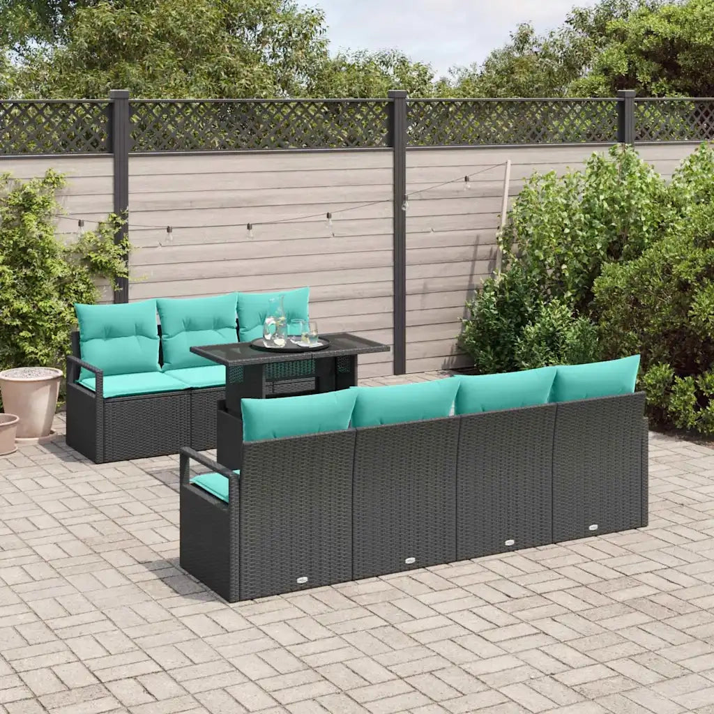 Set Divano da Giardino con cuscino 8 pcs Nero e Blu polyrattan 3348772