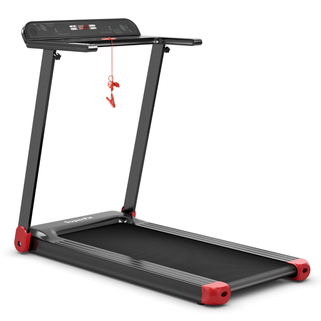 Tapis roulant pieghevole per casa con controllo APP, Tapis roulant compatto con schermo LED Nero e rosso-Tapis roulant
