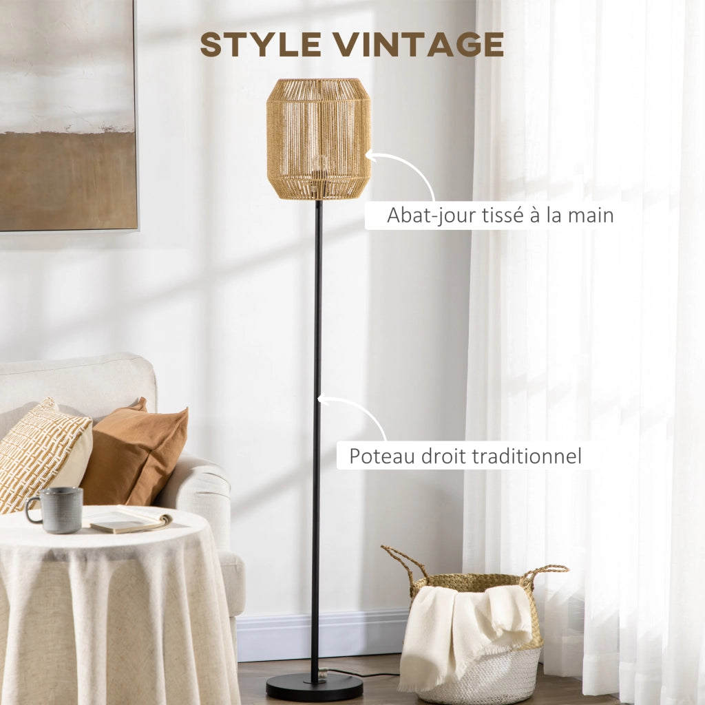 Lampada da terra con paralume in corda di carta design naturale ¨C zephmum ¨C E27 max 40W ?26x164H cm