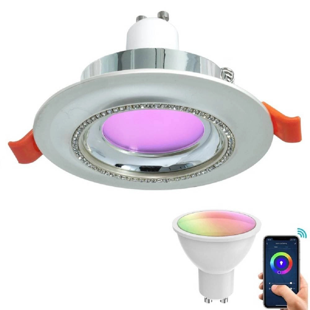 Trade Shop - Faretto Smart Incasso Tondo Brillantini Led 5 W Gu10 Rgb Wifi Alexa Google Home - Silver