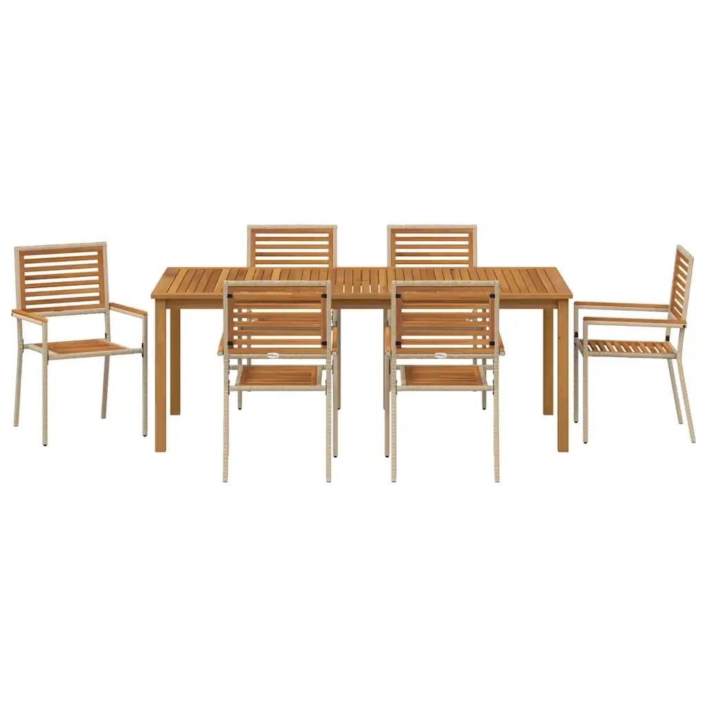 Set da Pranzo per Giardino 7 pcs Beige Legno di Acacia Massello