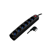 Alca power multipresa nera con 6 prese universali spina a 90° cavo da 1,5mt con interruttore