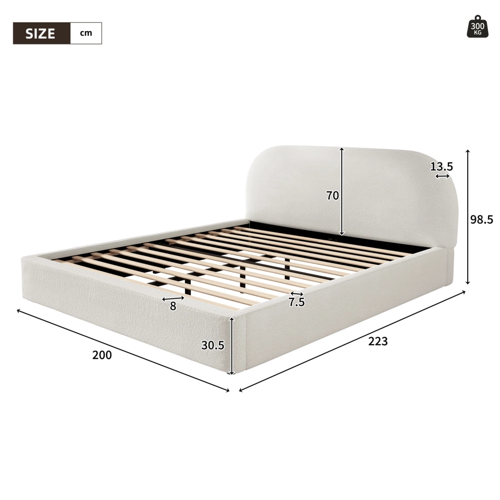 DESMIU Letto matrimoniale 180 × 200 cm 2 posti con testiera imbottita, senza materasso, bouclé beige