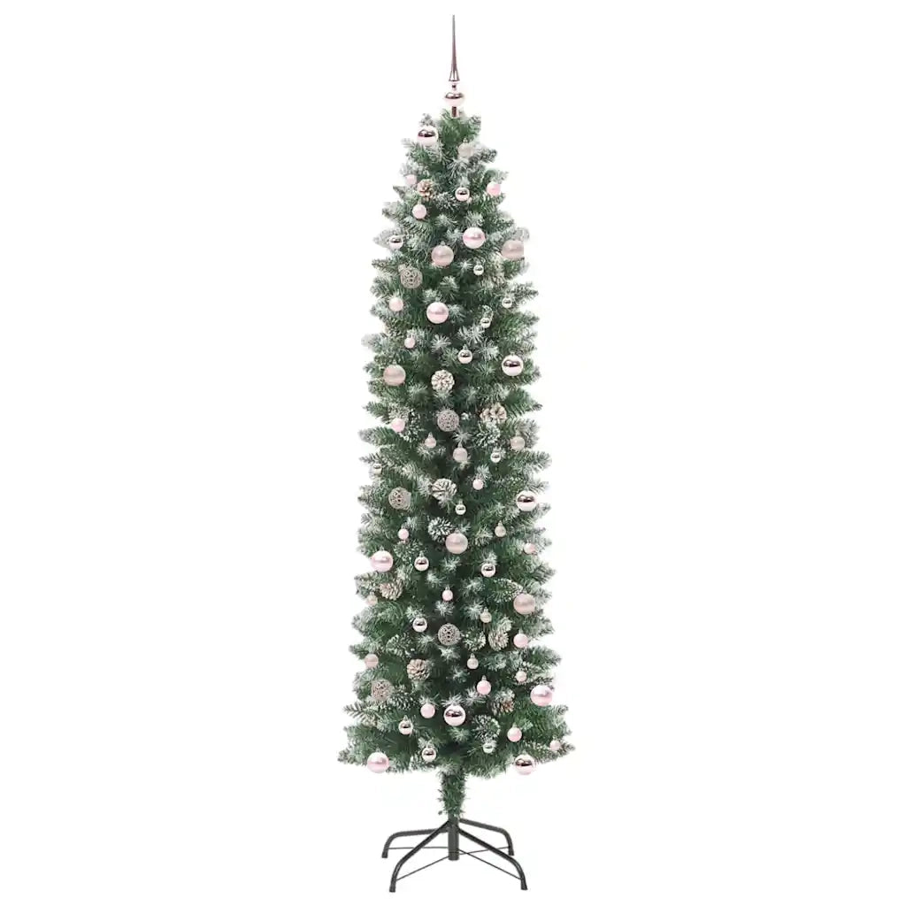 Albero di Natale Artificiale Sottile Verde e Bianco 240 cm 3395319