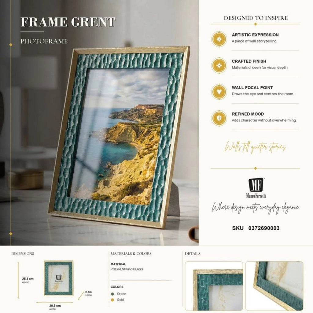 Cornice portafoto Grent in resina verde smeraldo e oro 15x20