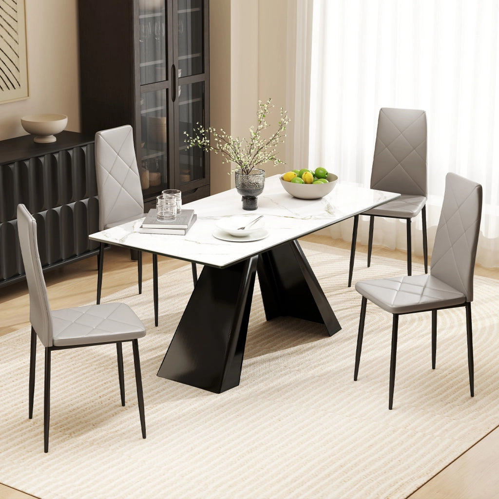 Set 4 Sedie da Pranzo Imbottite ¨C Xylo ¨C Similpelle Grigio Gambe Metallo Schienale Alto 41x50x97cm