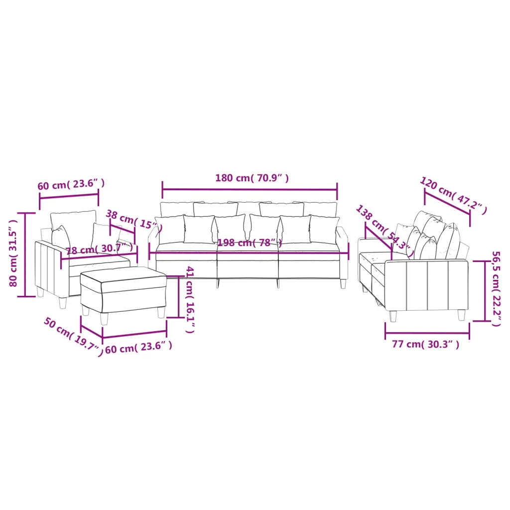 Set Divani 4 pz con Cuscini Grigio Chiaro in Tessuto 3201640