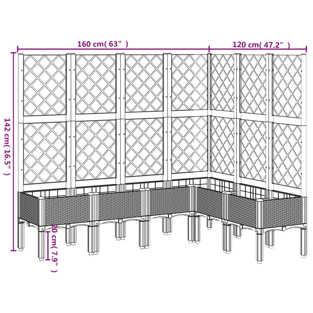 Fioriera da Giardino con Graticcio-Vaso da Esterno-Fioriera con Griglia Bianco 160x120x142 cm in PP