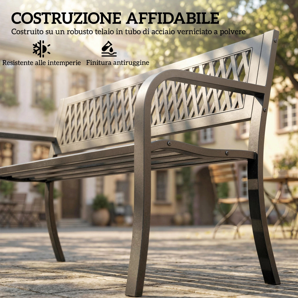 Panchina Giardino 2 Posti con Braccioli ¨C zephmum ¨C Metallo Nero 119x50x75 cm