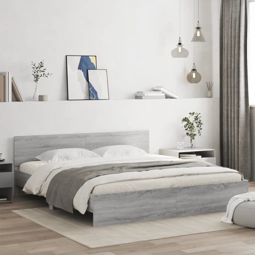 Letto matrimoniale | Letto per adulti | Giroletto con Testiera Grigio Sonoma 180x200 cm