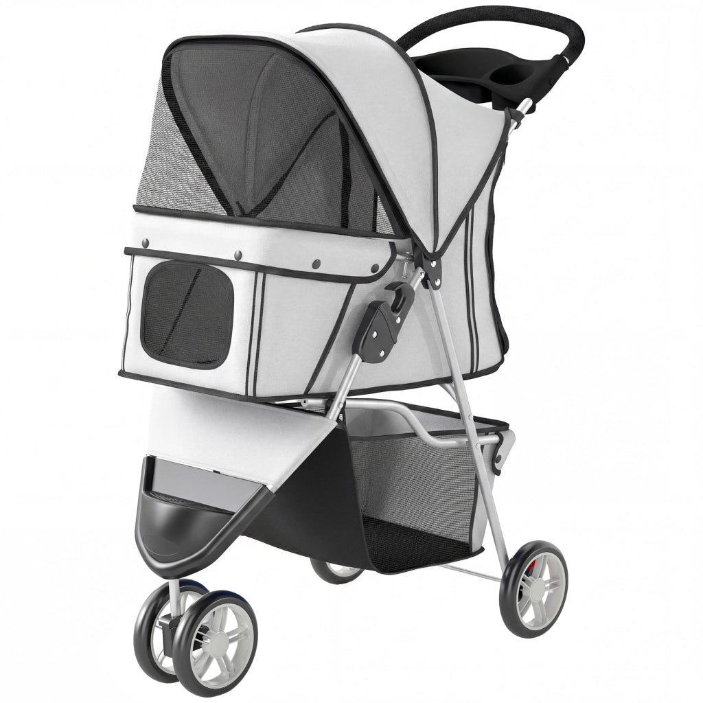 Passeggino per Cani Pieghevole ¨C Xylo ¨C con Cesto Portaoggetti e Portabicchieri, Grigio
