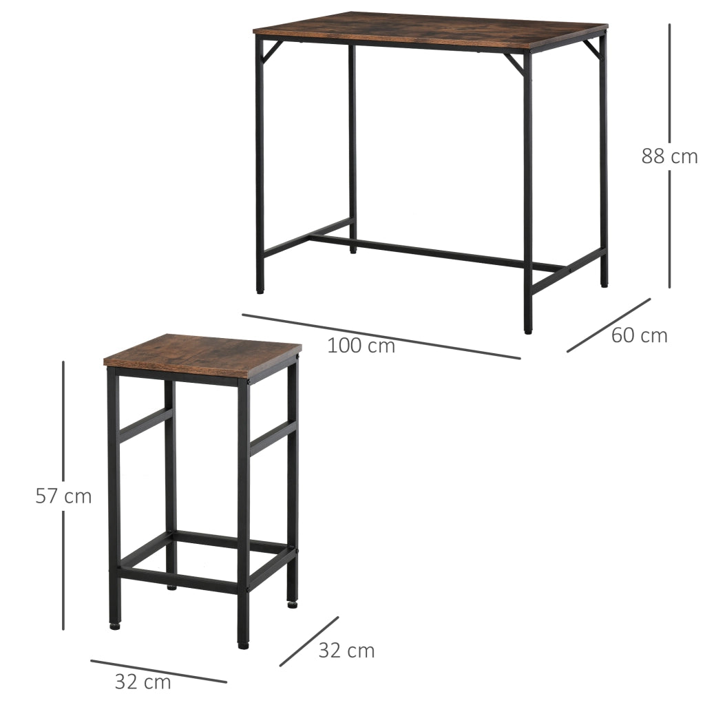 TAVOLO BAR con 4 Sgabelli 100x60x88 cm Marrone Rustico e Nero