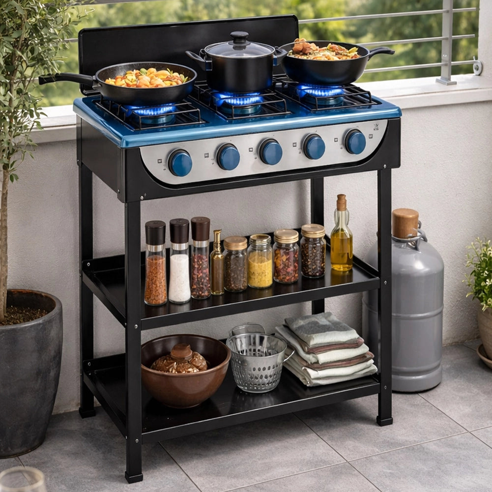 Cucina a Gas GPL 5 Fuochi da Esterno Cucinotto Portatile in Acciaio 65x45x90cm