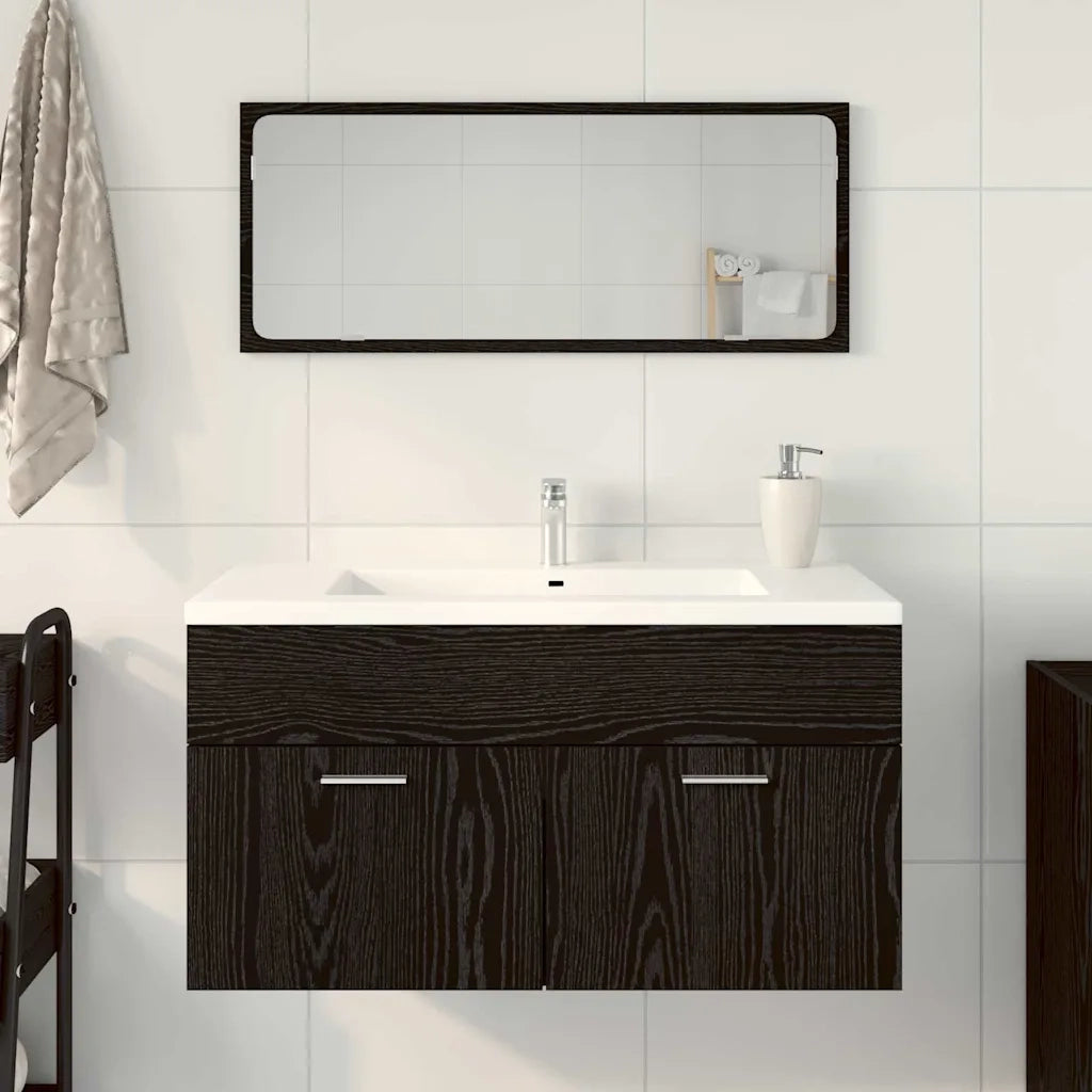 Set di mobili per il Bagno | Armadio da bagno 2 pz Rovere Nero Legno multistrato