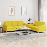 Set di Divani 2 pz con Cuscini Giallo Chiaro in Tessuto