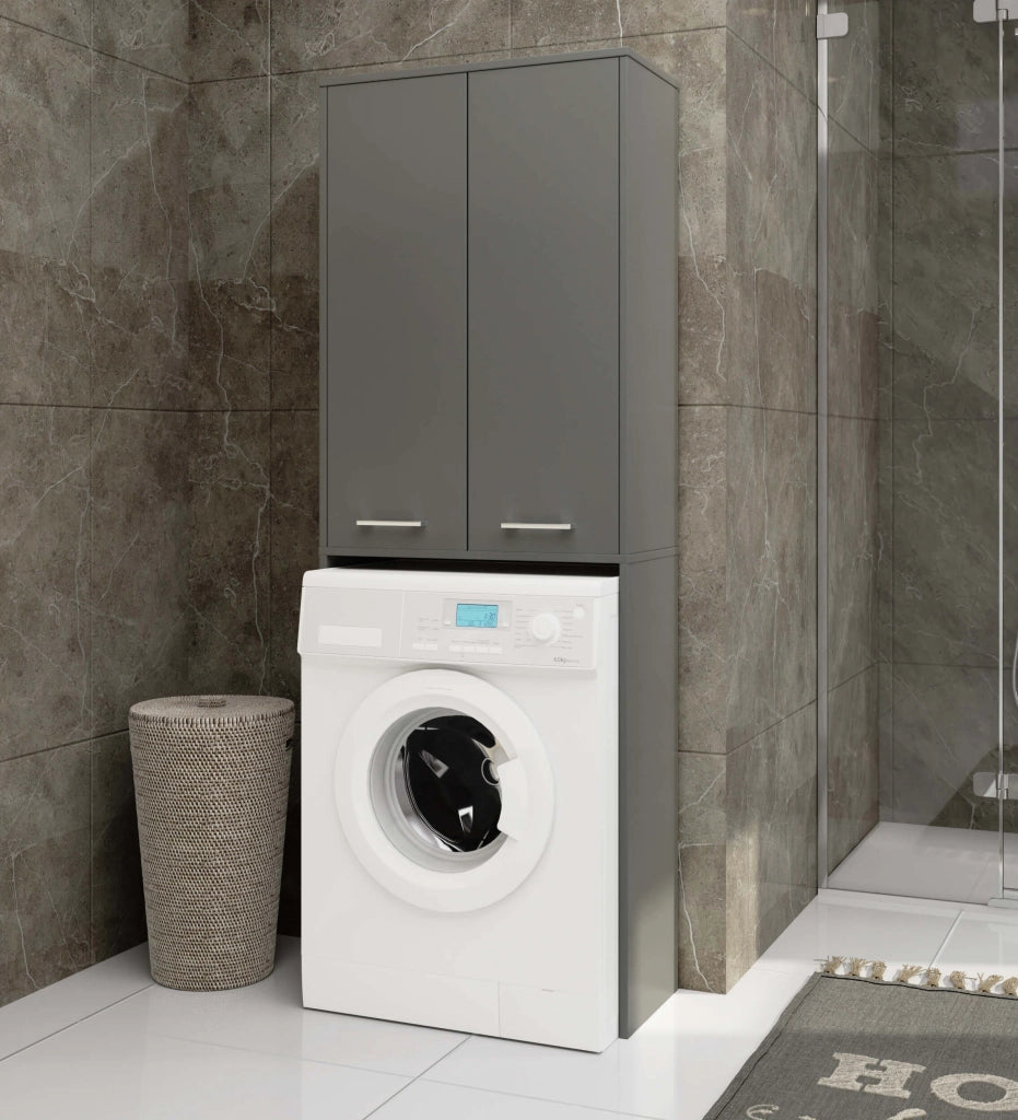 Colonna da bagno AKORD FIN per incasso di una lavatrice Grigia Grafite 64 cm 2 ante 64x30x180 cm