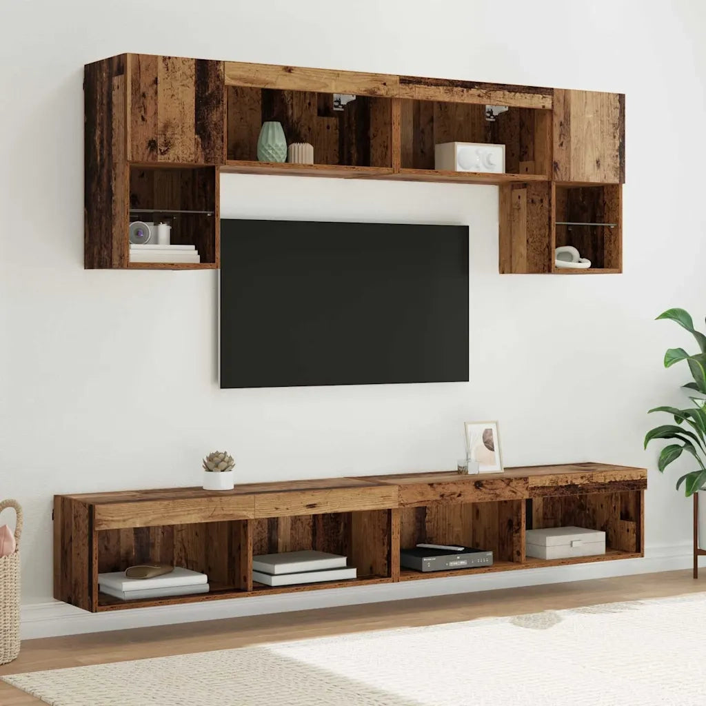 Unit¨¤ a muro per TV con LED 6 pz | Armadietto TV | Mobile Porta TV Legno vecchio